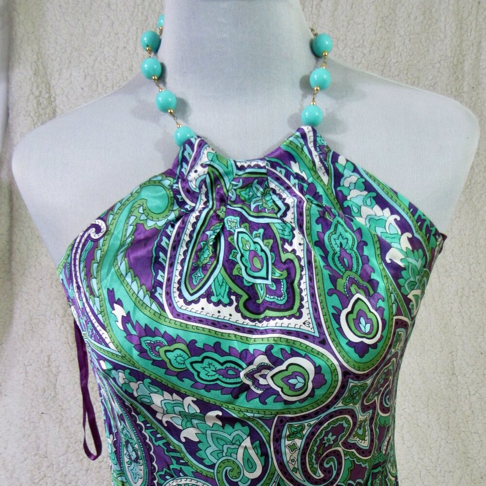INC International‎ Concepts Royal Paisley Print Beaded Sleeveless SILK Top